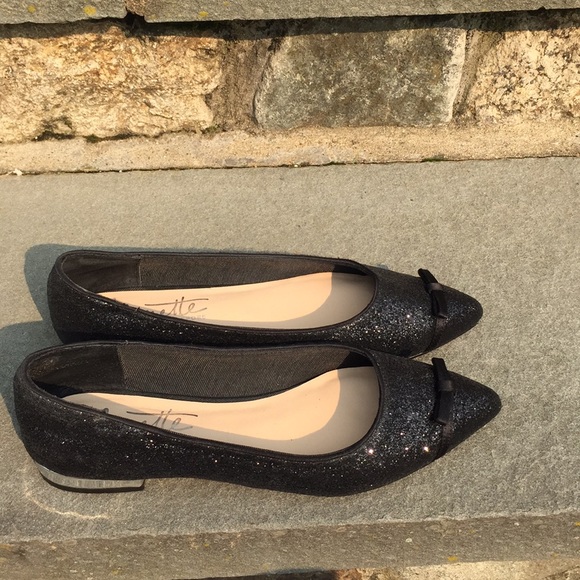Nanette Lepore Shoes - Nanette Lepore Black Glitter Bomb Flats 6.5*